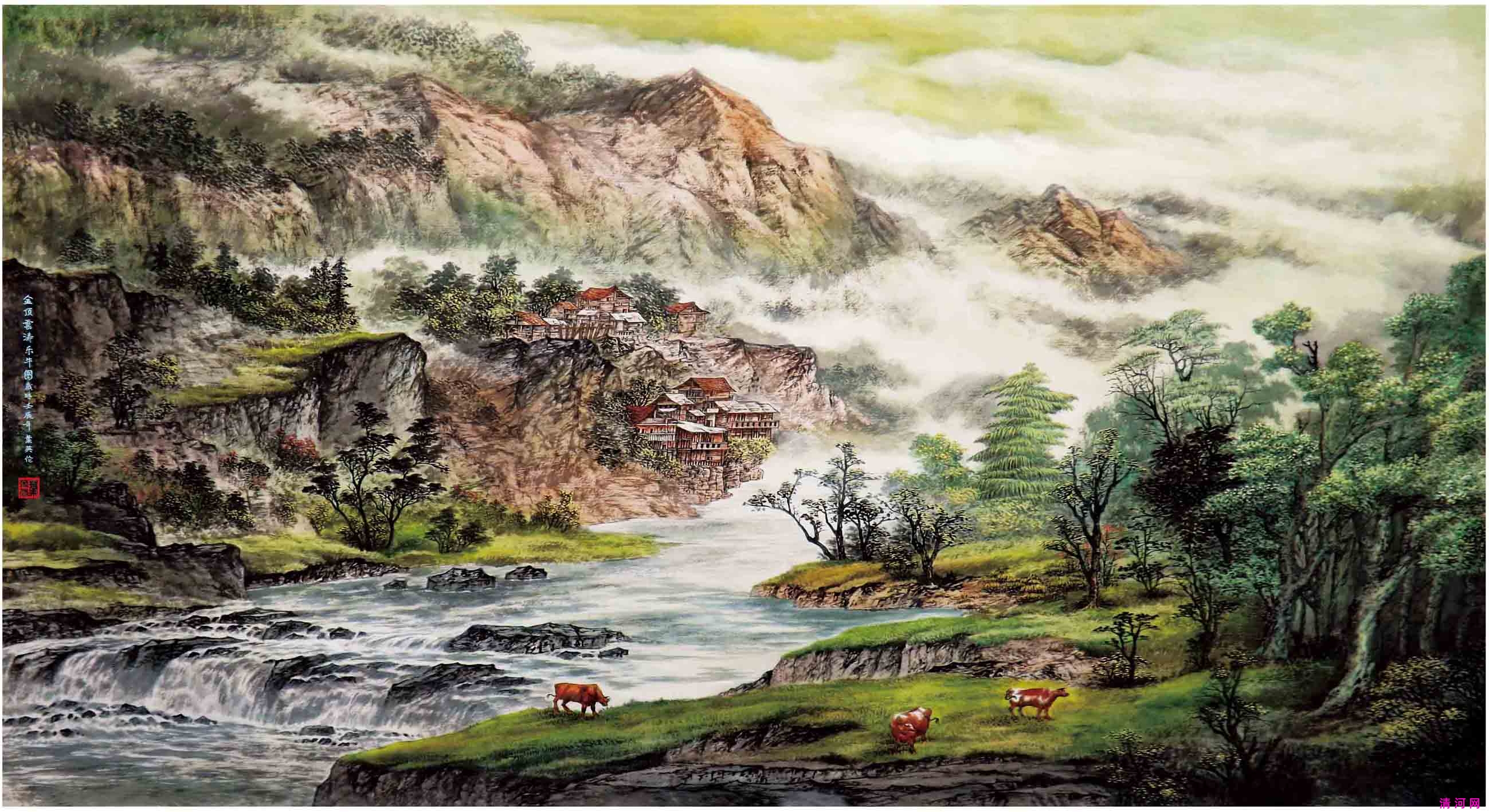 金顶云涛乐牛图78cm×110cm .jpg