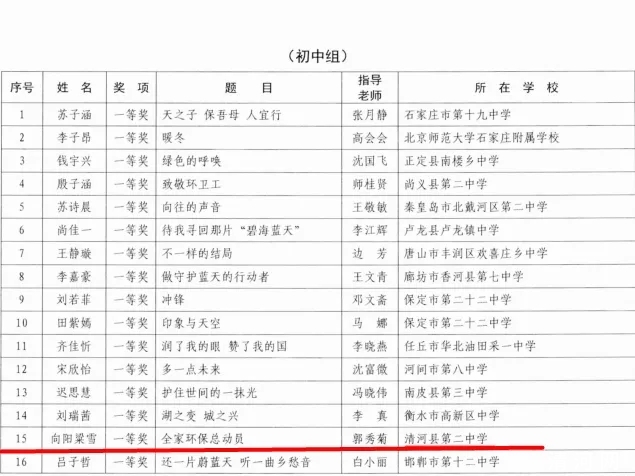 清河县学生作文获奖
