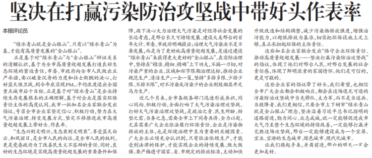 坚决在打赢污染防治攻坚战中带好头作表率